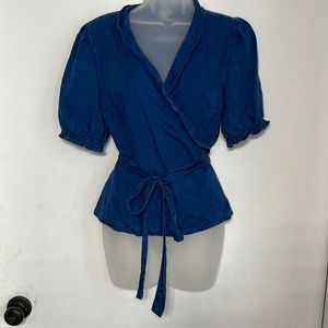 Gap Short Sleeve Wrap Short Top Blue